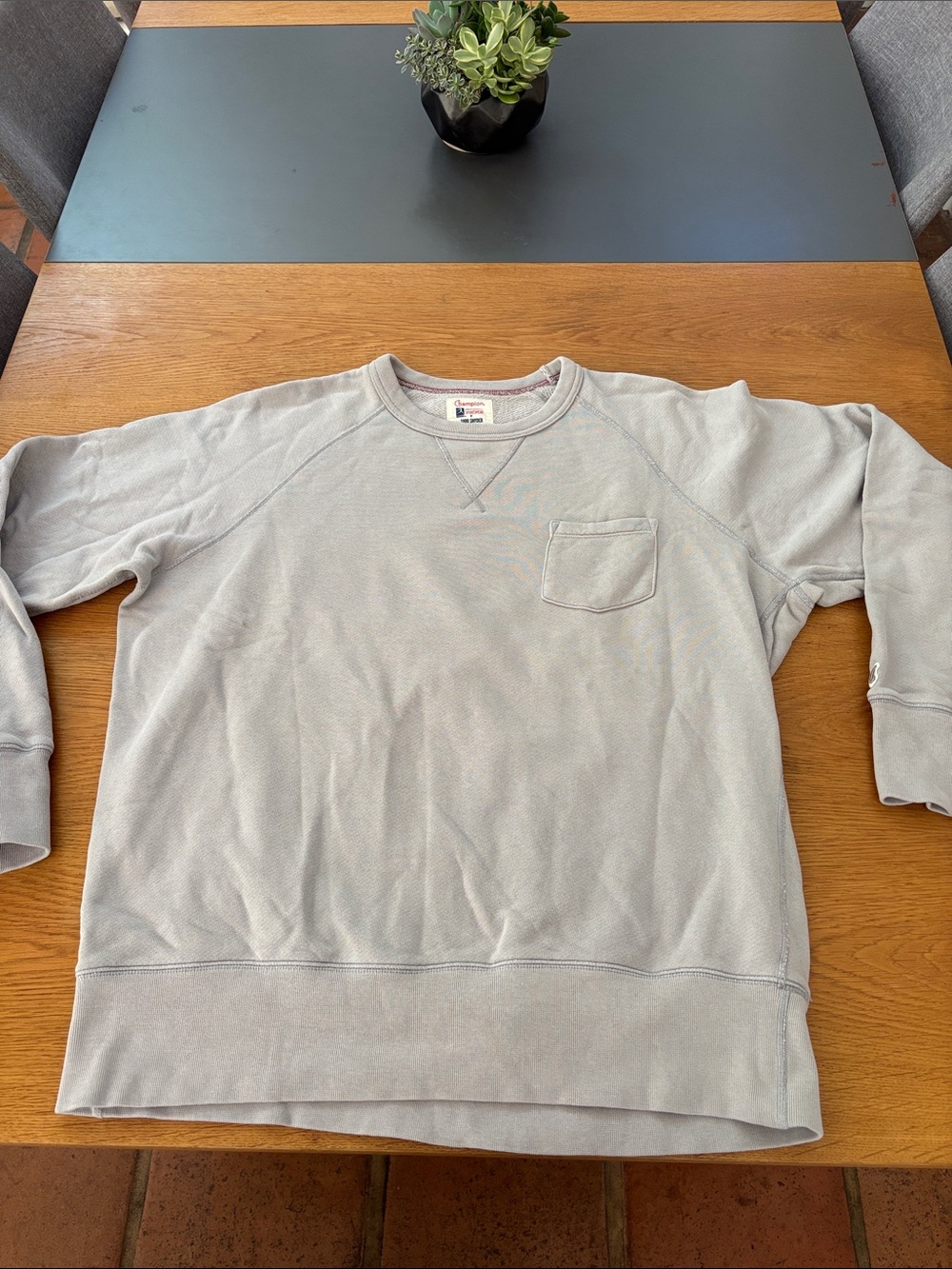 Champion + Todd Snyder Light Gray Crewneck Sweater with Chest Pocket